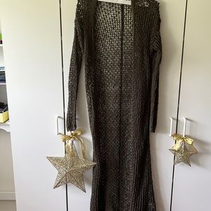 Green Eyelet Knit Maxi Cardigan